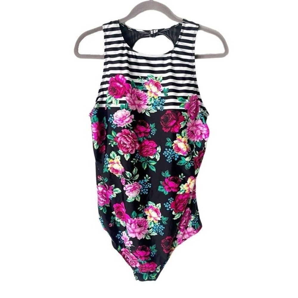 Torrid Floral Striped High Neck One Piece Swimsuit Size 3X